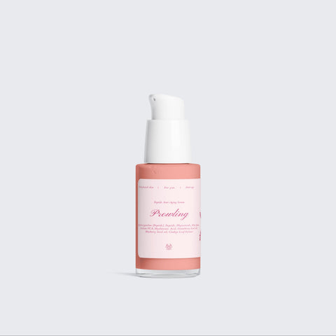 Peptide Anti-Aging Serum bottle with premium packaging formulated with peptides and Hyaluronic Acid